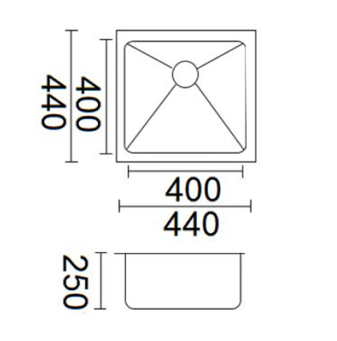 Bella Vista Luminare Sink 440 x 440mm - dimensions and specifications
