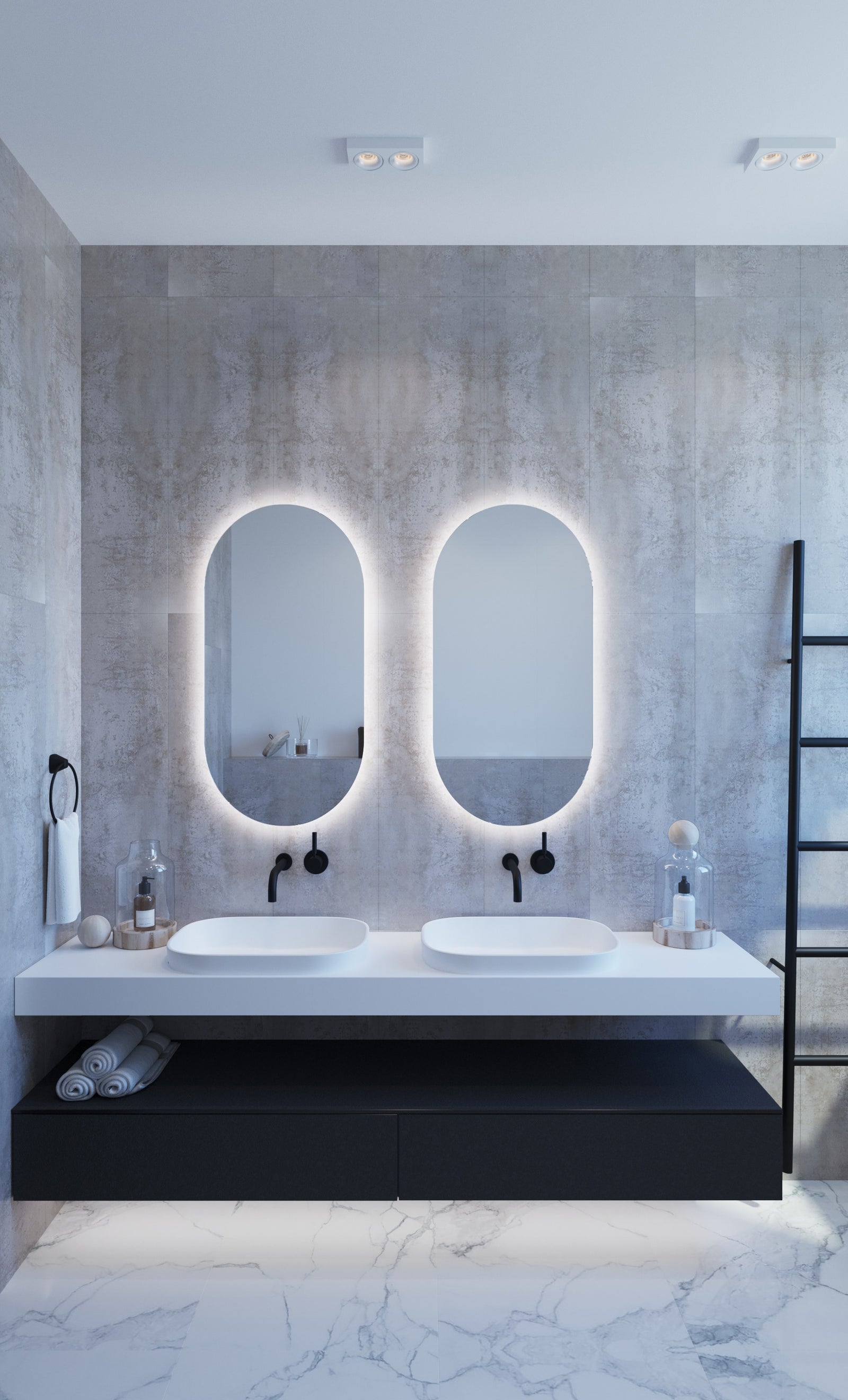Backlit Pill Shape Mirror with Cool Light - Includes Mirror Demister