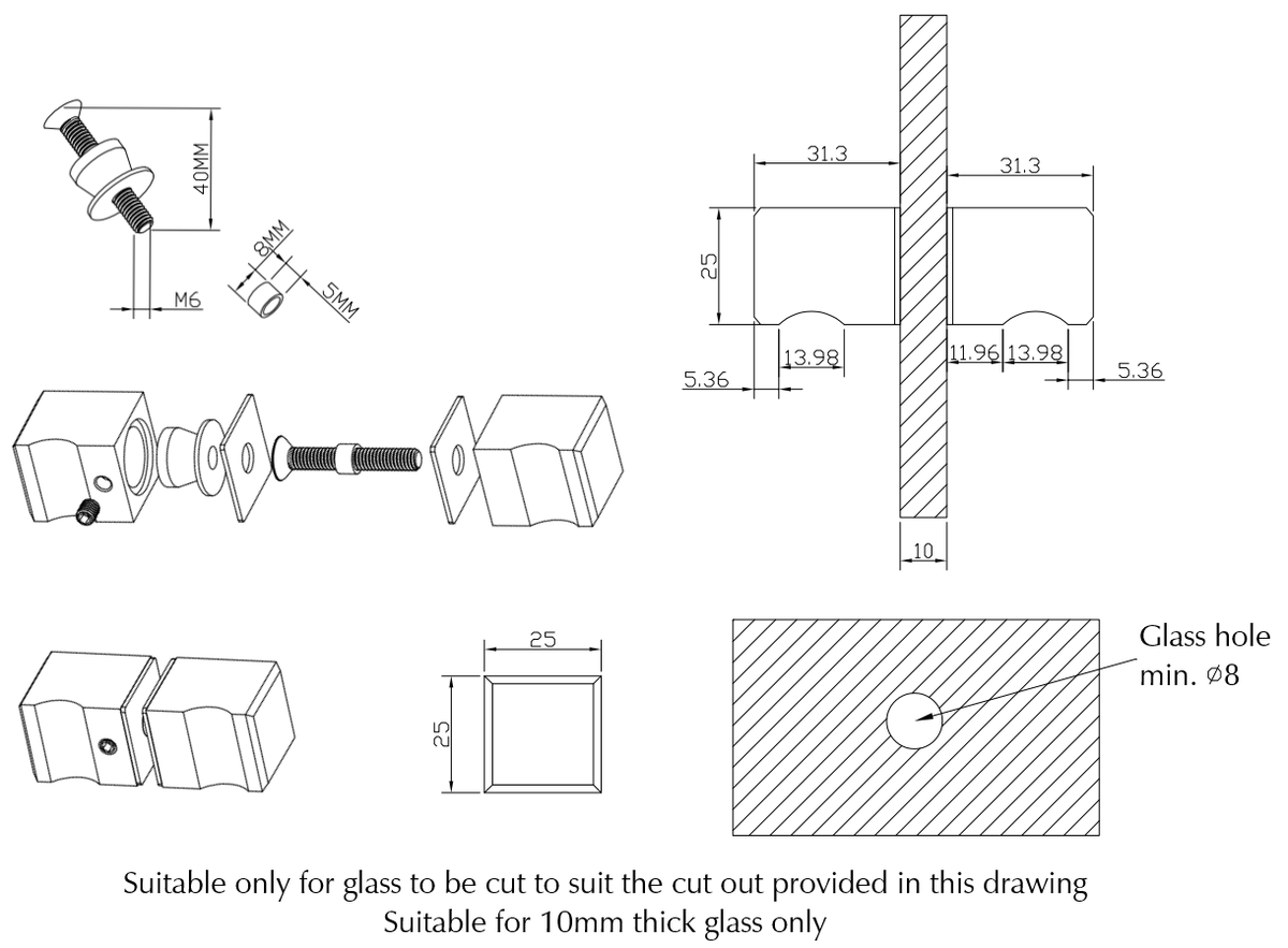 Bella Vista Shower Screen Handle - Square Knob