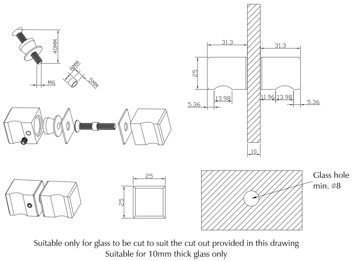 Bella Vista Shower Screen Handle - Square Knob