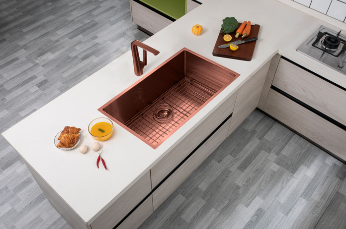 Rose Gold PVD Hand-made Single Bowl Kitchen Sink(Round Edges) | 762*457*254mm