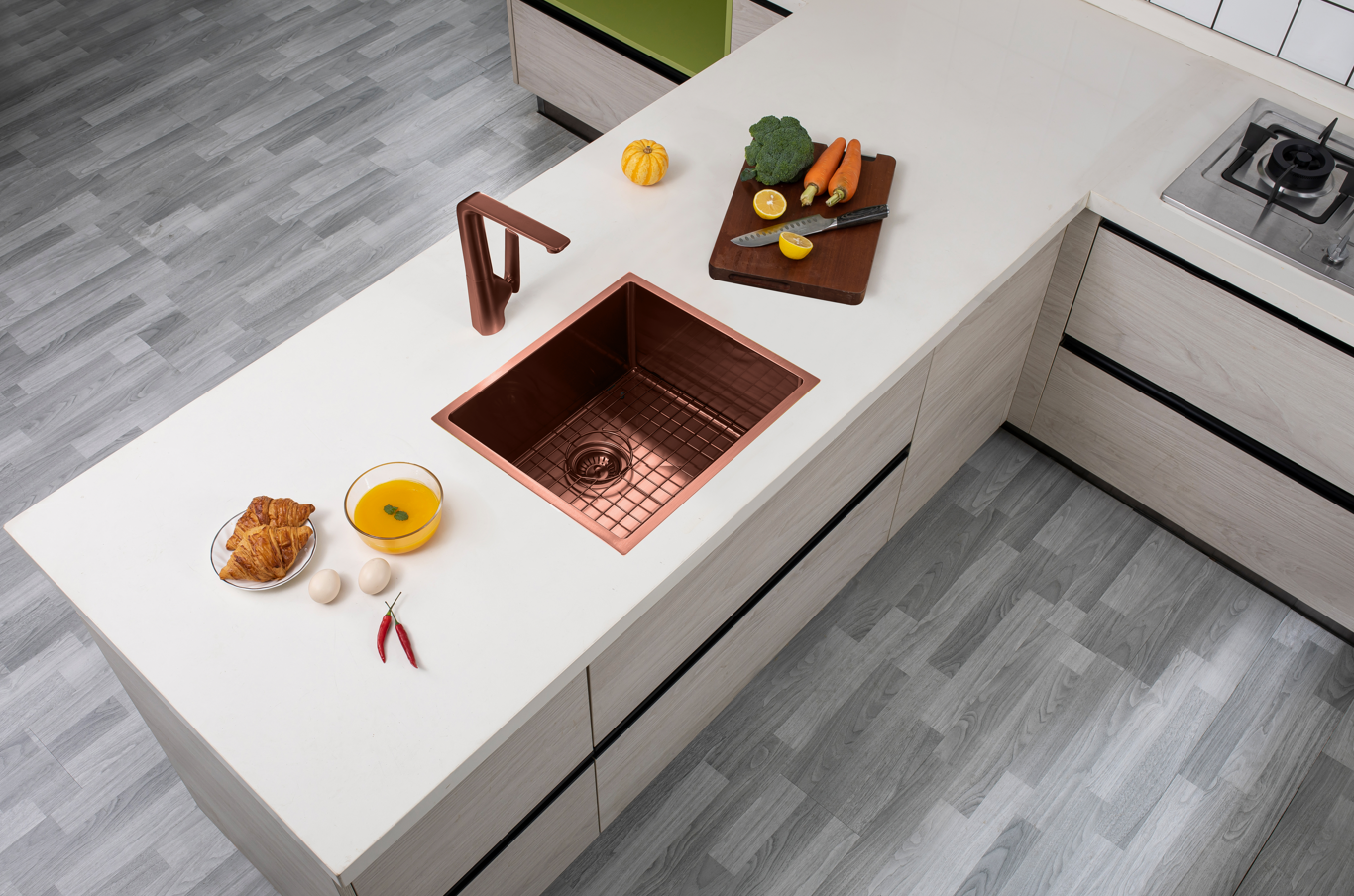 Rose Gold PVD Hand-made Single Bowl Kitchen Sink(Round Edges) | 510*450*230mm