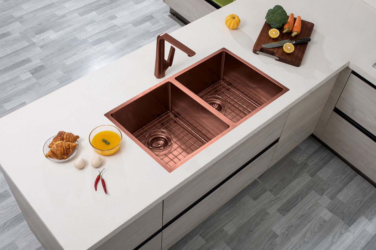 Rose Gold PVD  Hand-made Double Bowl Kitchen Sink | 770*450*215mm