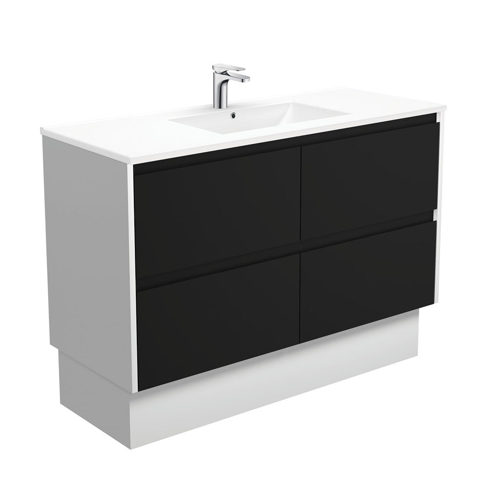 Fienza Dolce Amato 1200mm Satin White Basin - Satin Black Vanity, Satin White Panels