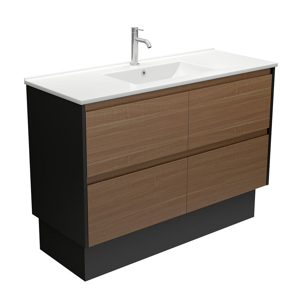 Fienza Dolce Amato 1200mm Satin White Basin - Walnut Vanity, Satin Black Panels