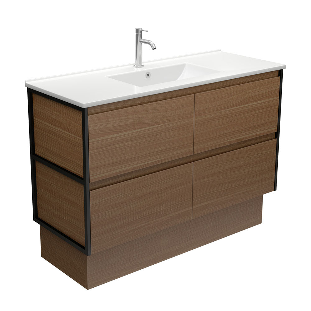 Fienza Dolce Amato 1200mm Satin White Basin - Walnut Vanity, Matte Black Frames