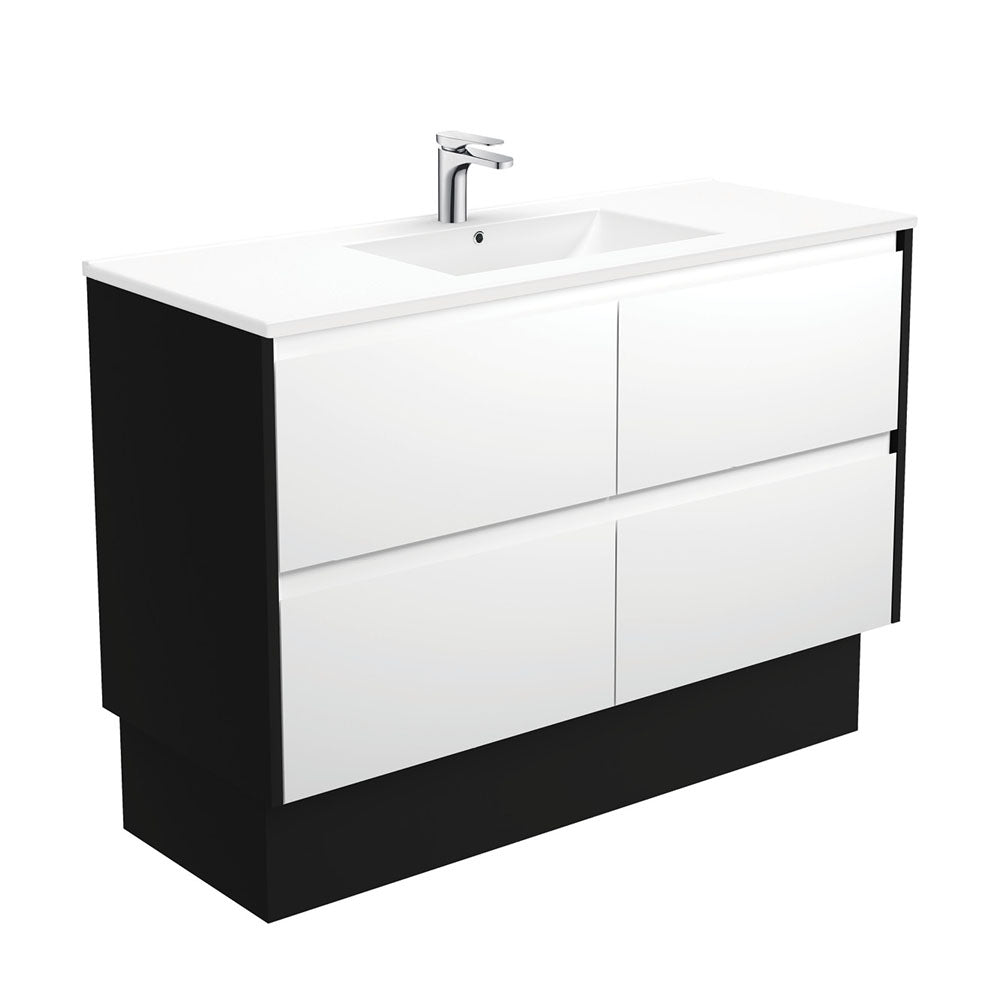 Fienza Dolce Amato 1200mm Satin White Basin - Satin White Vanity, Satin Black Panels