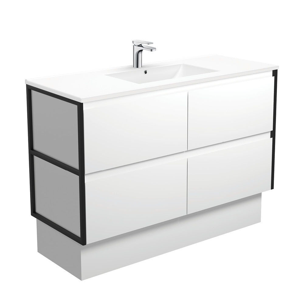 Fienza Dolce Amato 1200mm Satin White Basin - Satin White Vanity, Matte Black Frames