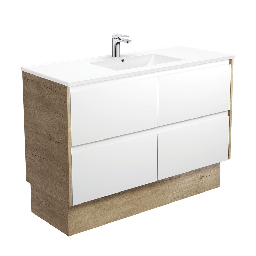 Fienza Dolce Amato 1200mm Satin White Basin - Satin White Vanity, Scandi Oak Panels