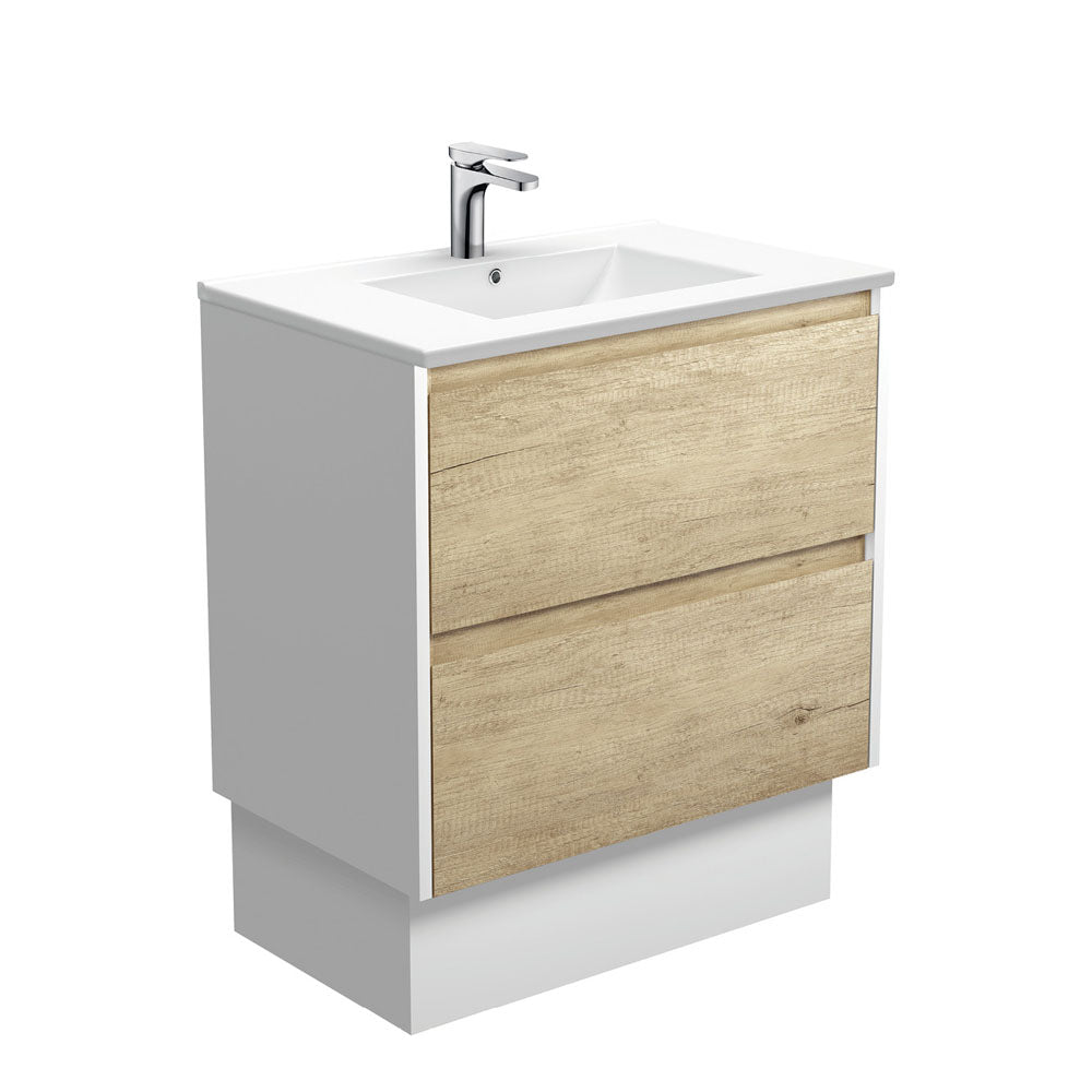 Fienza Dolce Amato 750mm Satin White Basin - Scandi Oak Vanity, Satin White Panels