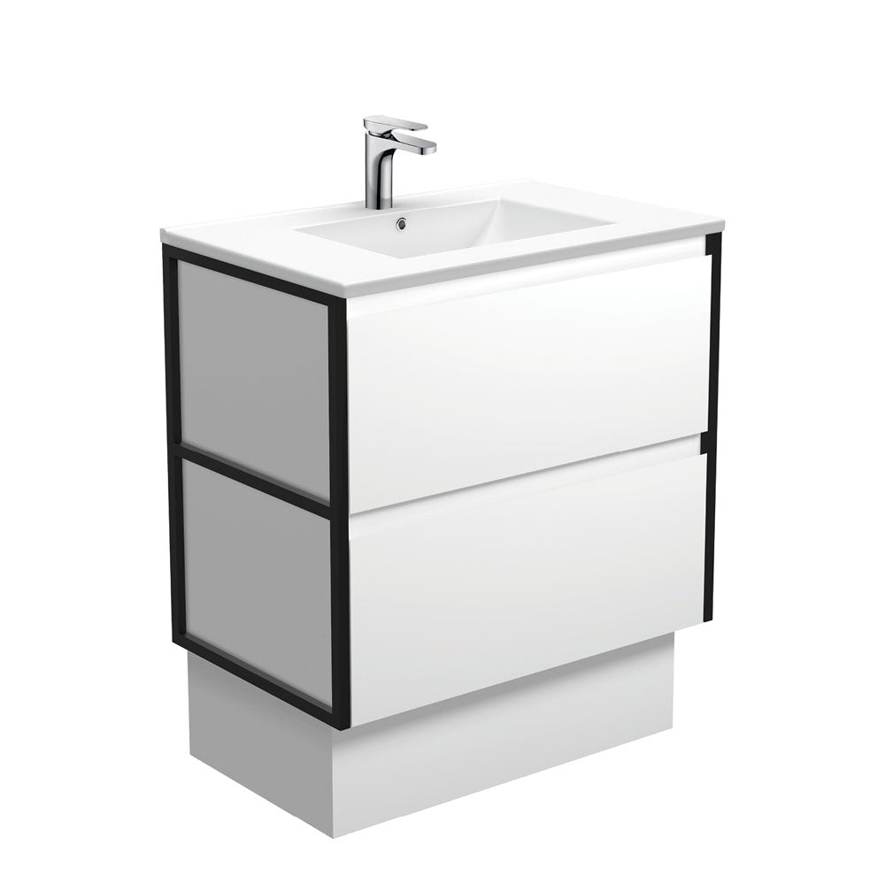 Fienza Dolce Amato 750mm Satin White Basin - Satin White Vanity, Matte Black Frames