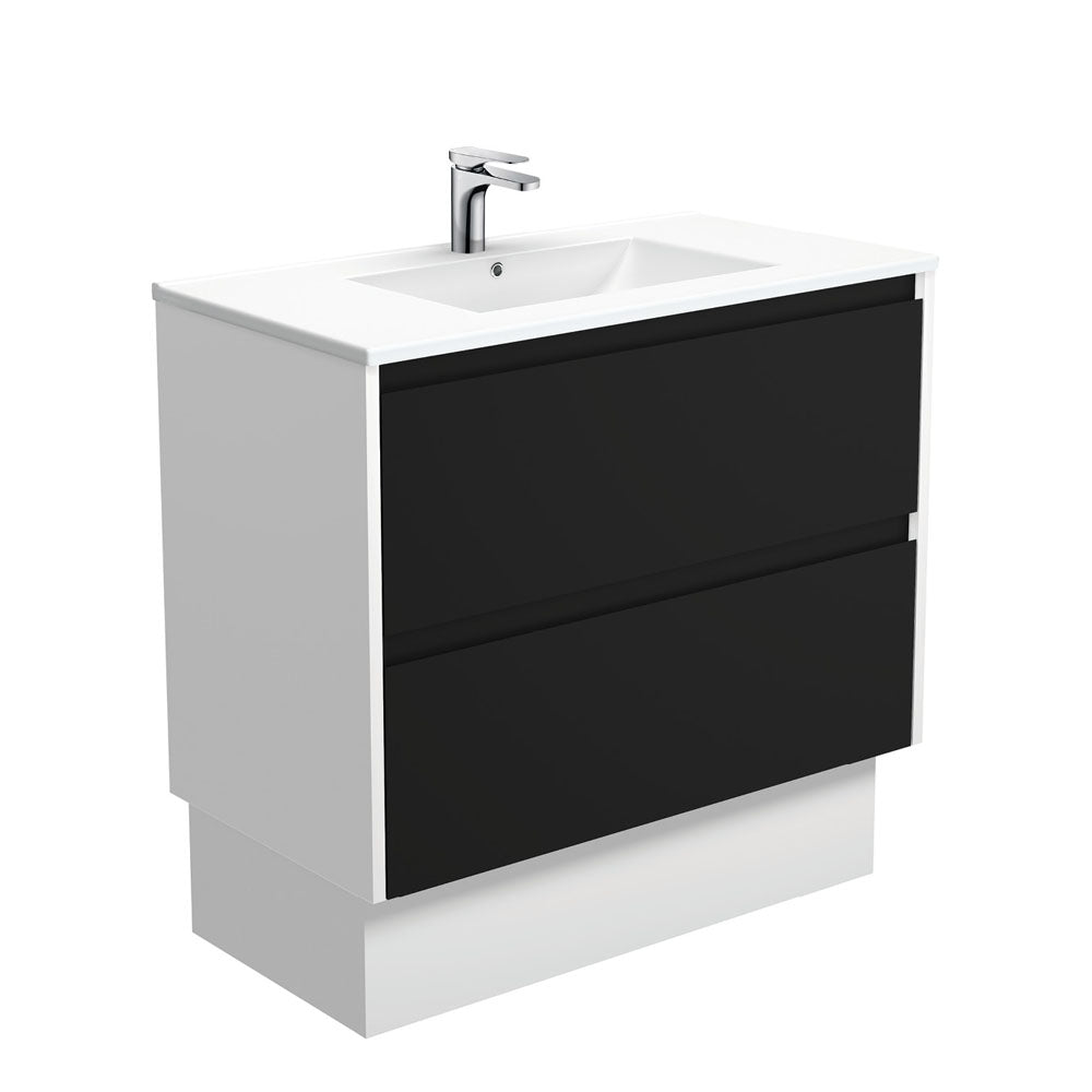 Fienza Dolce Amato 900mm Satin White Basin - Satin Black Vanity, Satin White Panels