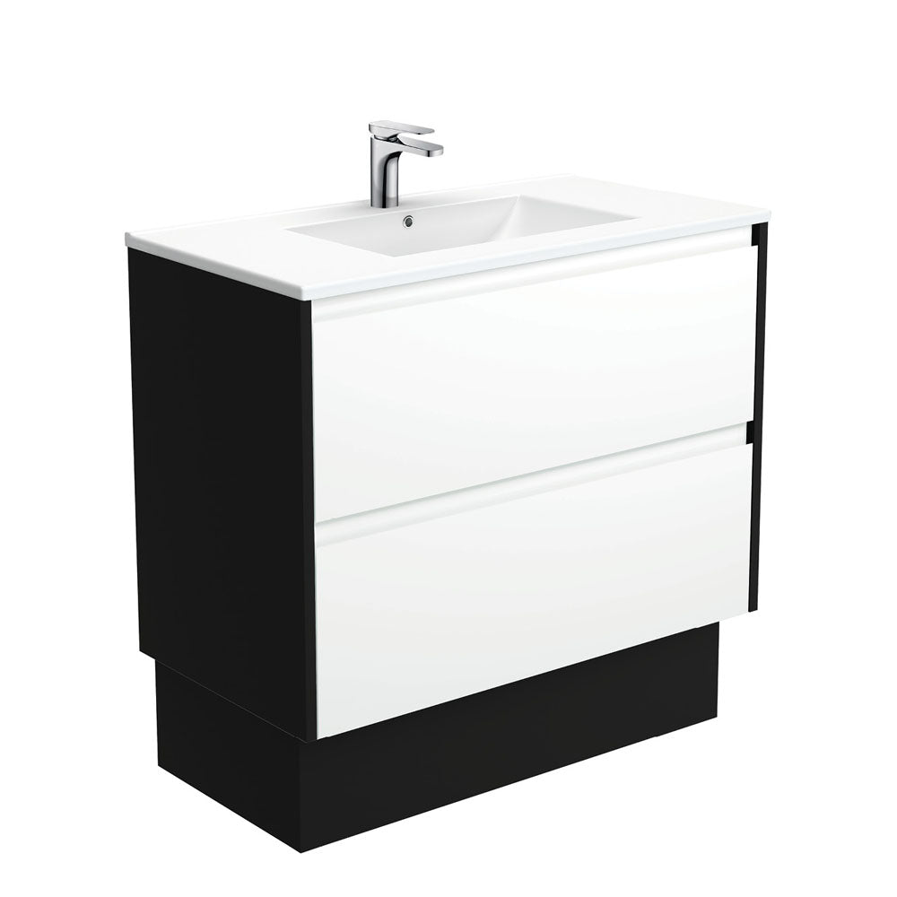 Fienza Dolce Amato 900mm Satin White Basin - Satin White Vanity, Satin Black Panels