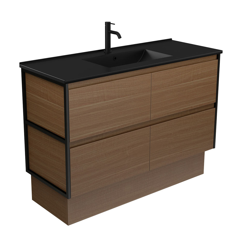 Fienza Dolce Amato 1200mm Matte Black Basin - Walnut Vanity, Matte Black Frames