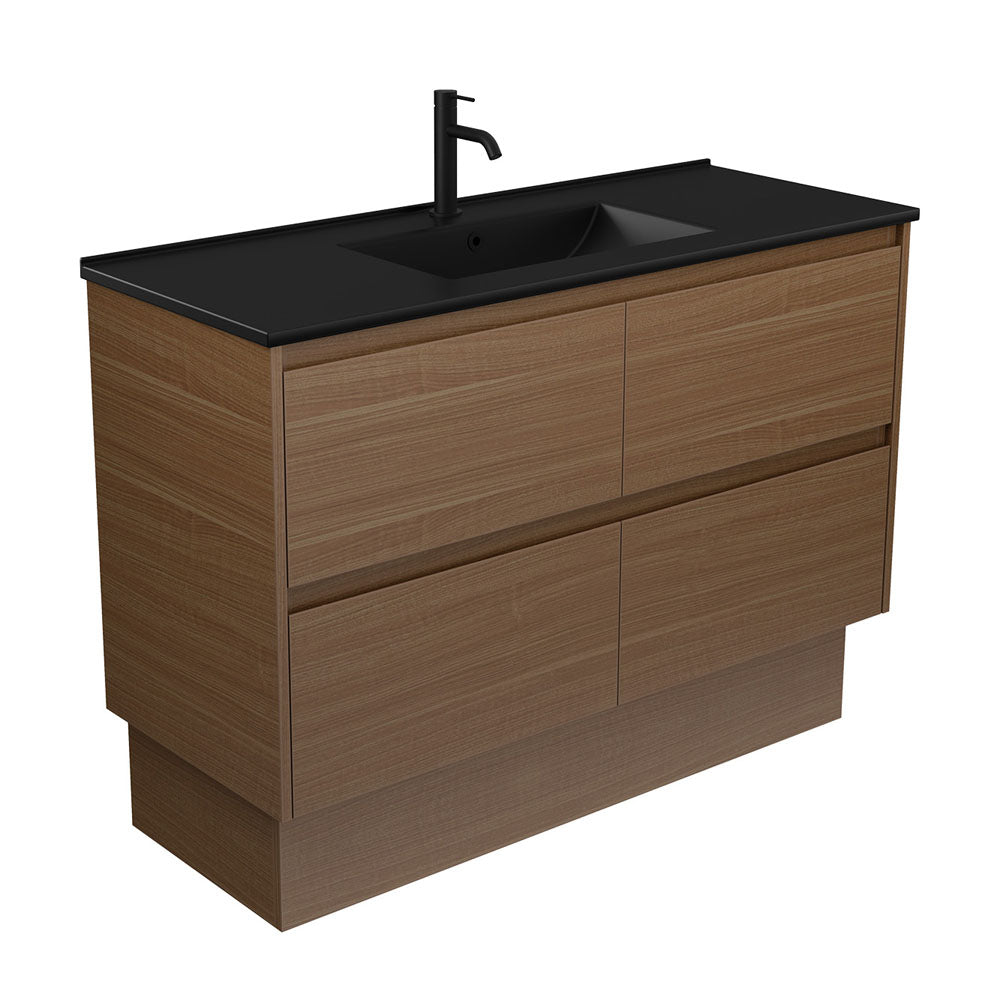 Fienza Dolce Amato 1200mm Matte Black Basin - Walnut Vanity