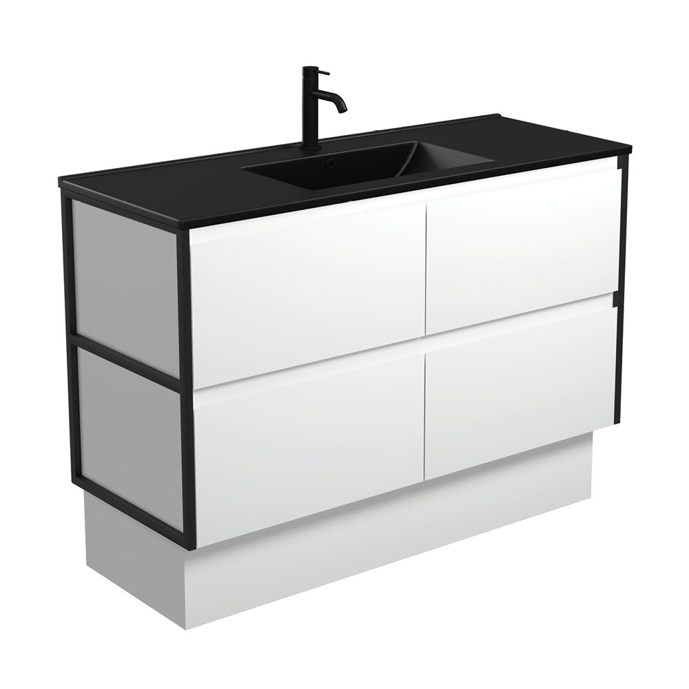 Fienza Dolce Amato 1200mm Matte Black Basin - Satin White Vanity, Matte Black Frames