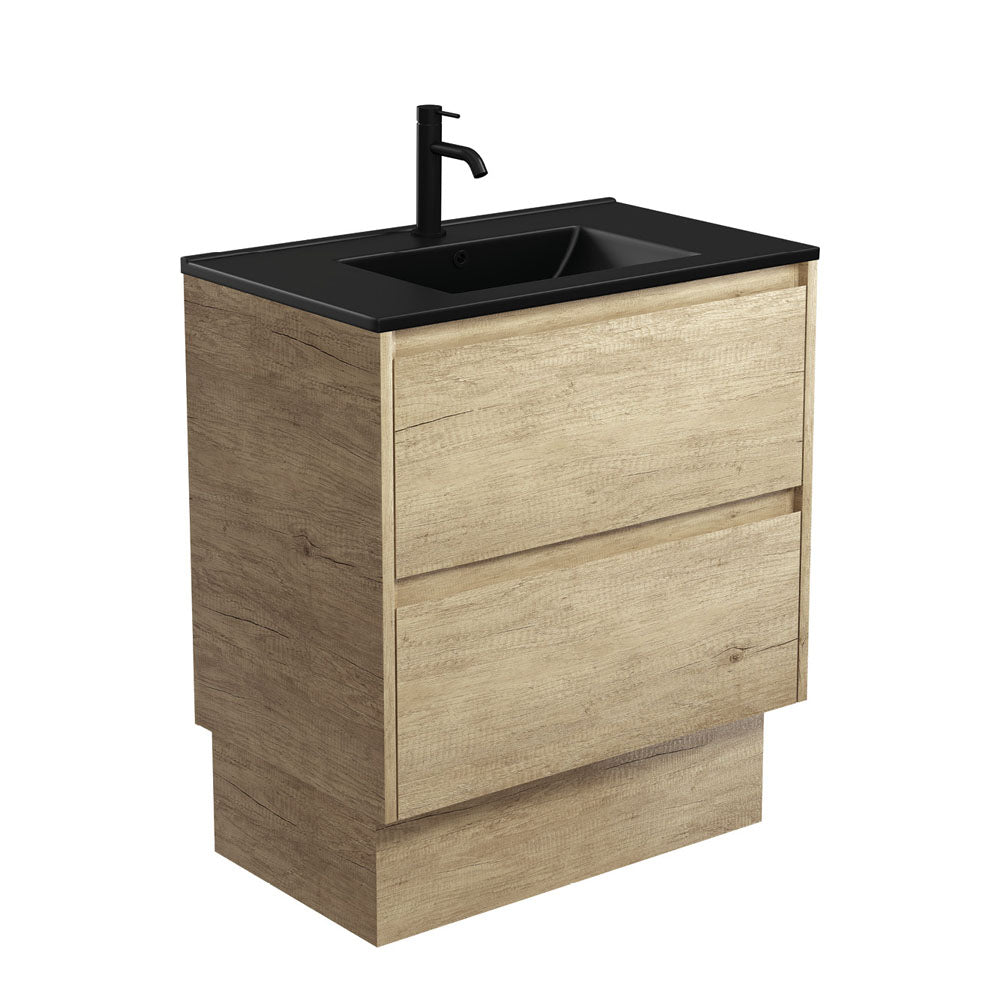 Fienza Dolce Amato 750mm Matte Black Basin - Scandi Oak Vanity