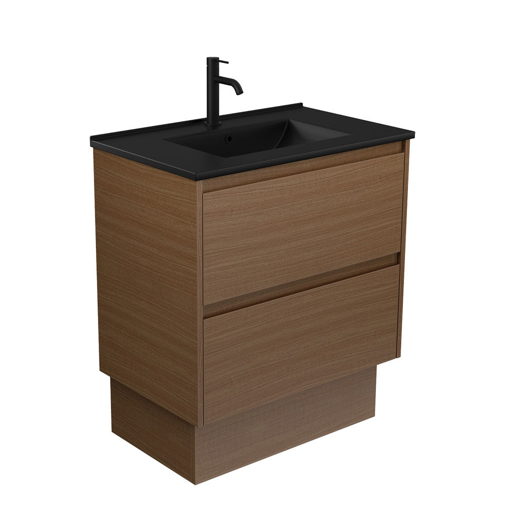 Fienza Dolce Amato 750mm Matte Black Basin - Walnut Vanity