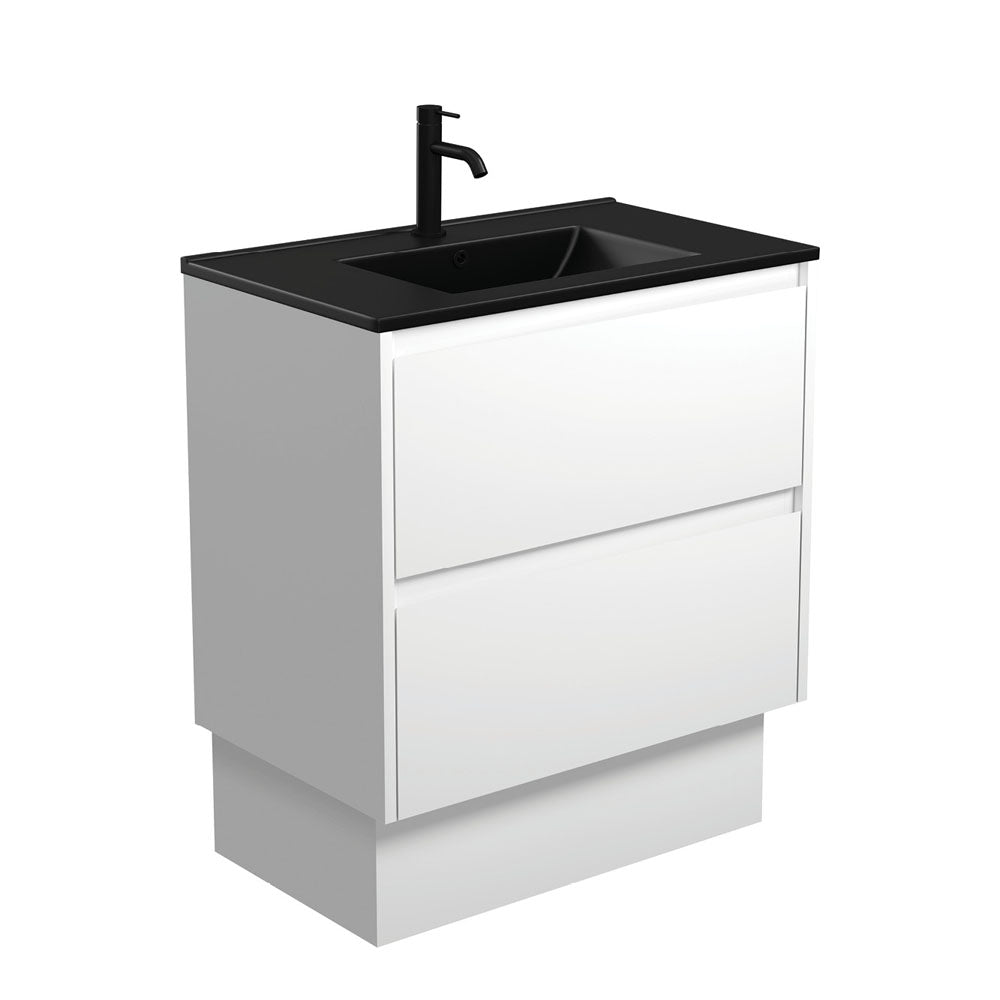 Fienza Dolce Amato 750mm Matte Black Basin - Satin White Vanity