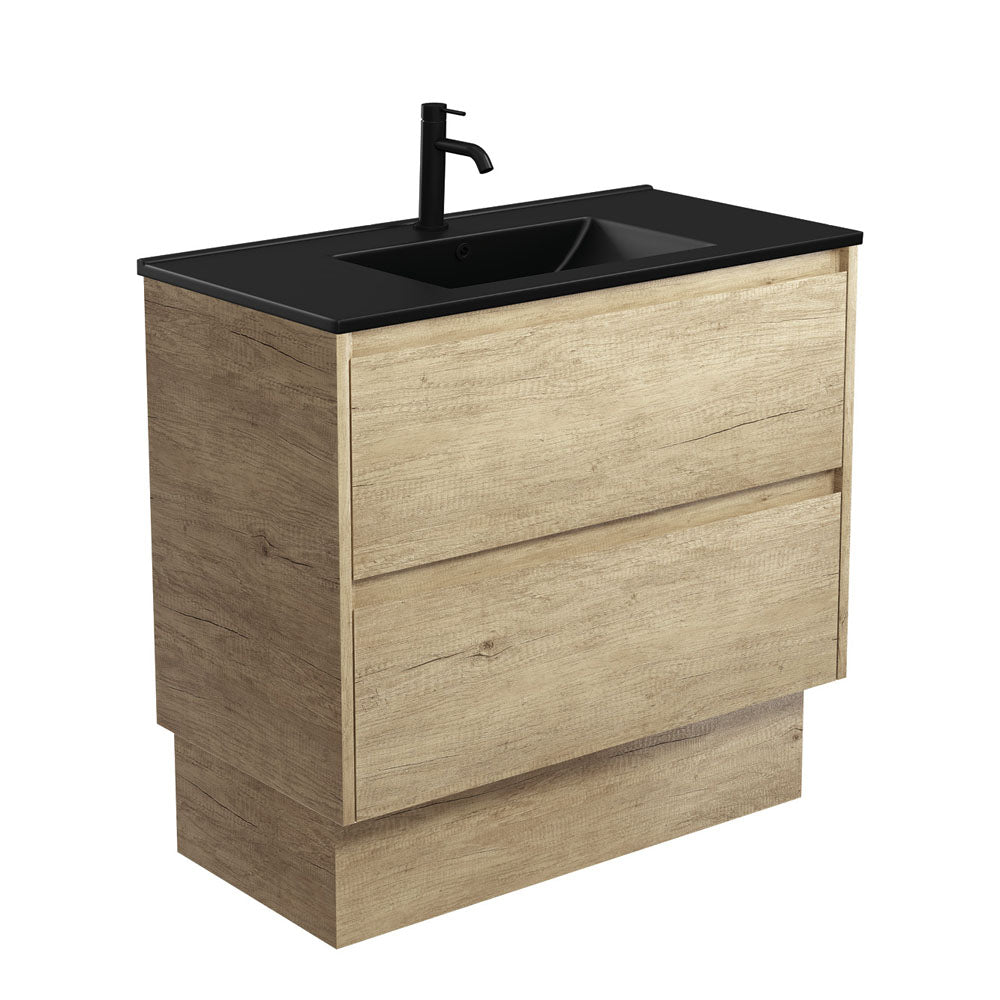 Fienza Dolce Amato 900mm Matte Black Basin - Scandi Oak Vanity