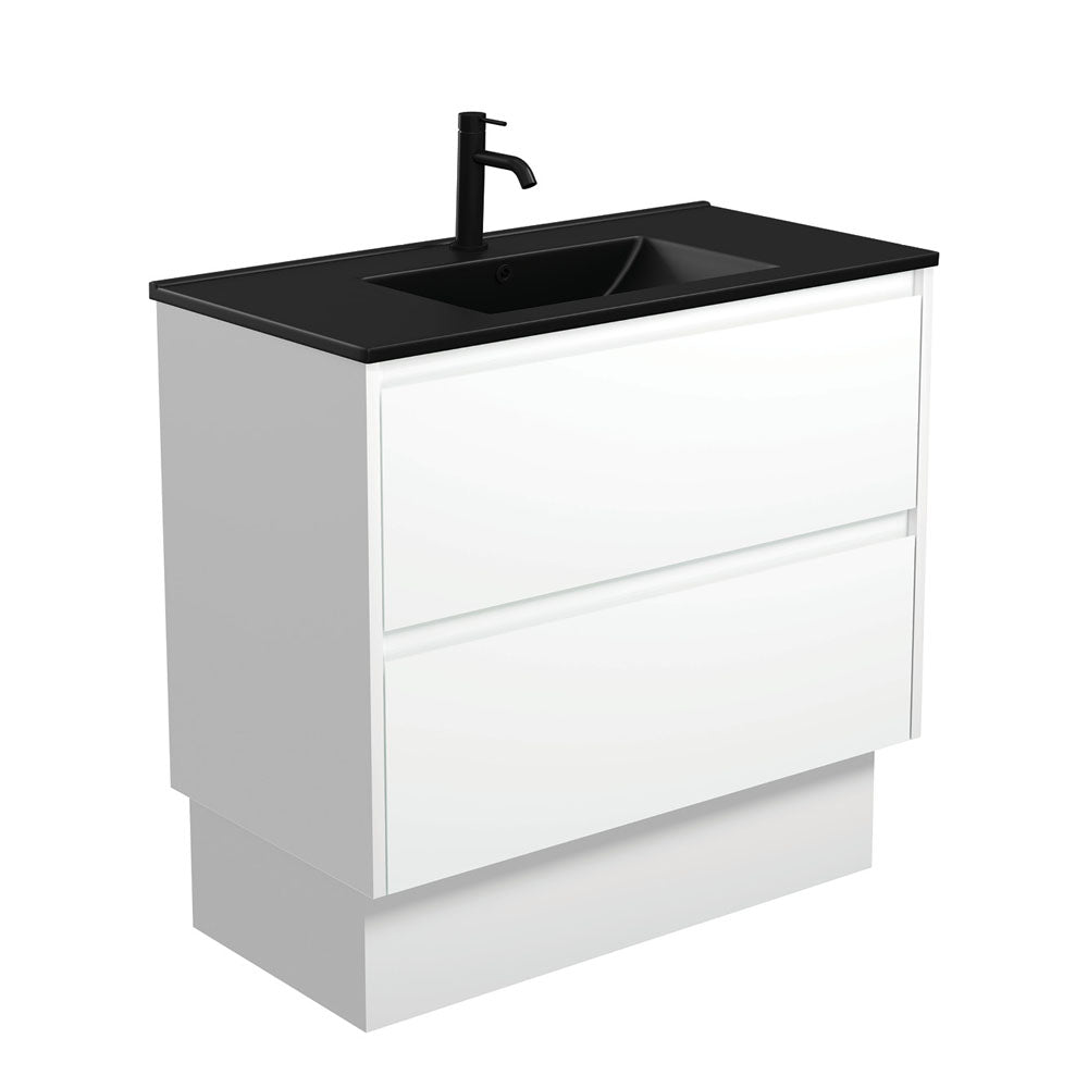 Fienza Dolce Amato 900mm Matte Black Basin - Satin White Vanity