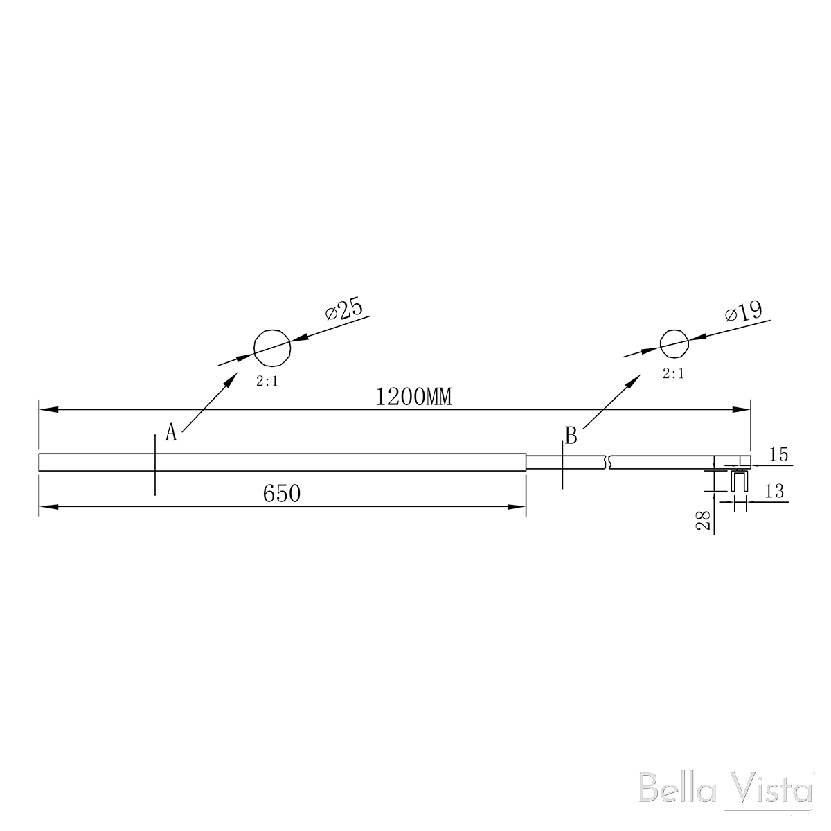 Bella Vista Shower Screen Stabiliser Bar - Round - Telescopic