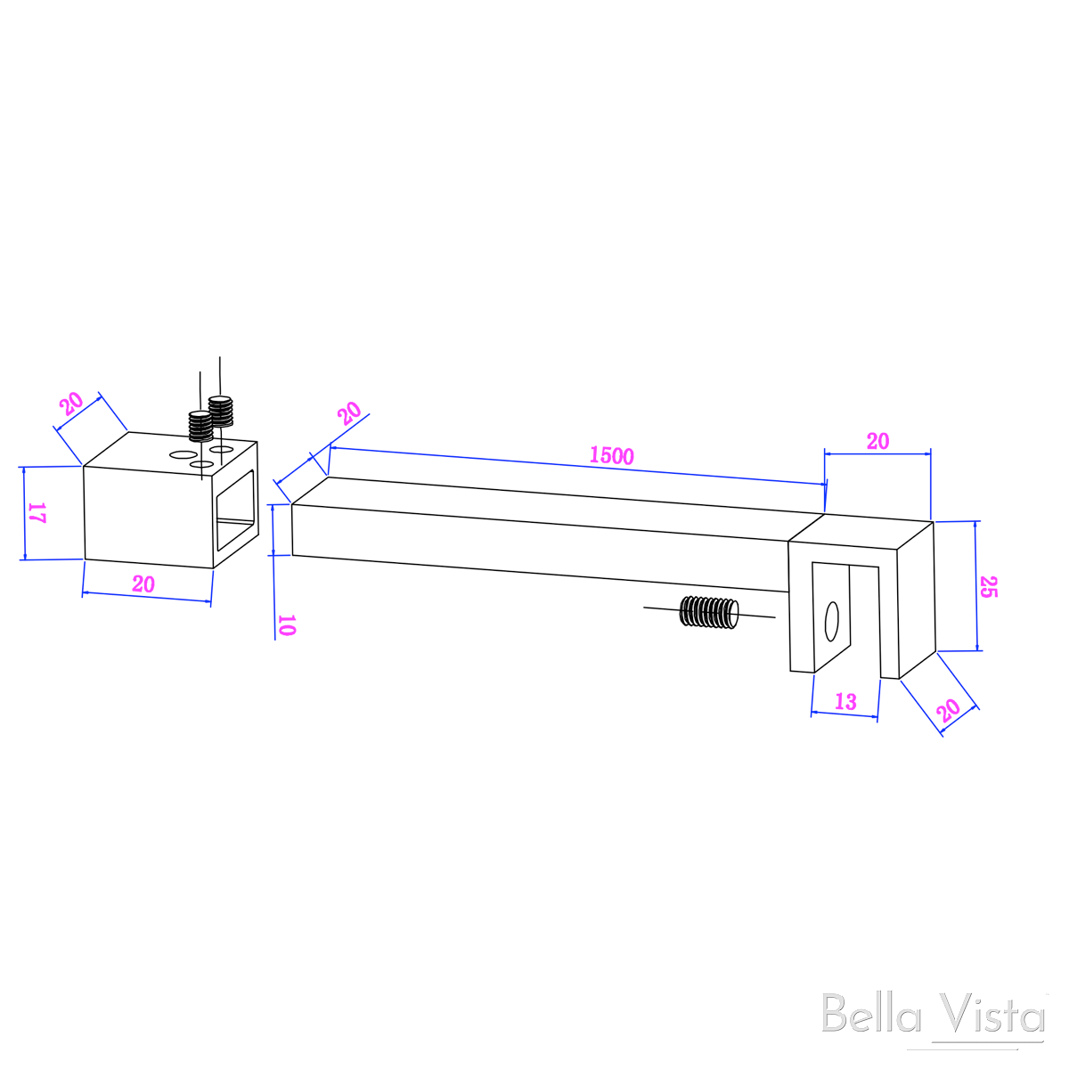 Bella Vista Shower Screen Stabiliser Bar - Square - Cut to Size
