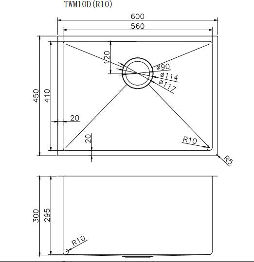 1.2mm Handmade Top/Undermount Single Bowl Kitchen/Laundry Sink | 600x450x300mm