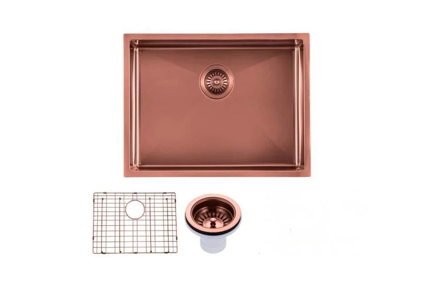 Rose Gold PVD 1.2mm Handmade Top/Undermount Single Bowl Kitchen Sink 304 Stainless Steel | 600x450x230mm