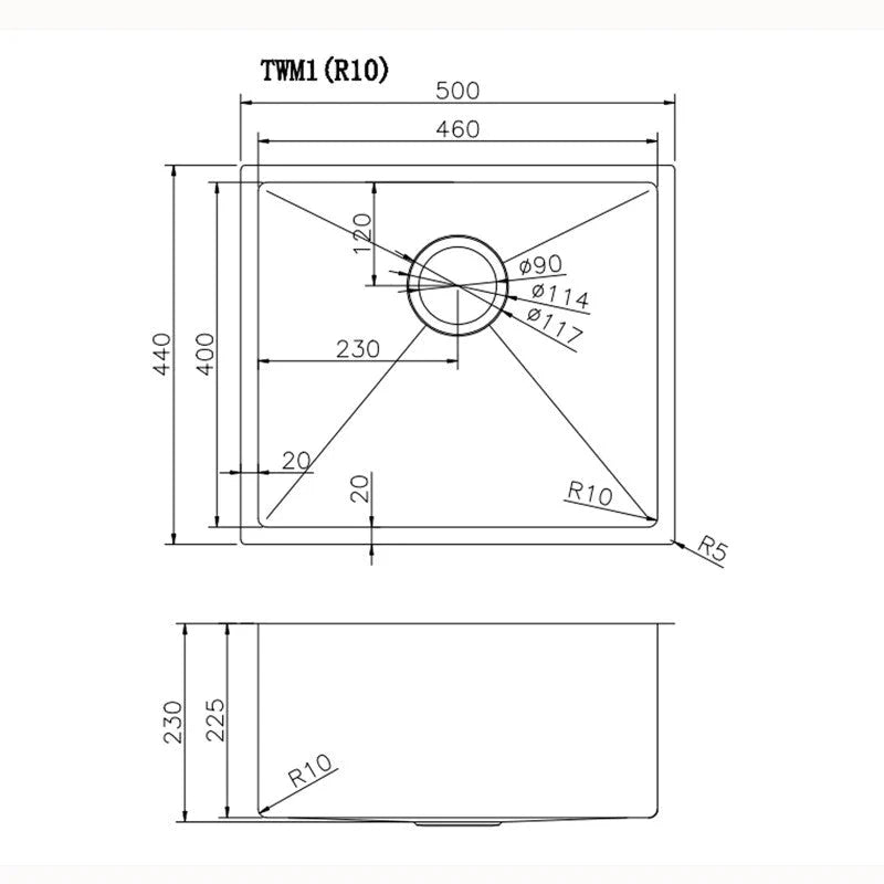 Rose Gold PVD Hand-made Single Bowl Kitchen Sink(Round Edges) | 500*440*230mm