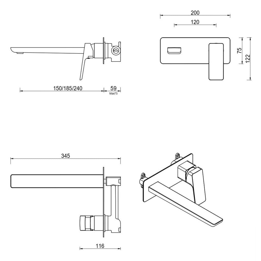 Bella Vista Tiago Wall-Spout Combo - 1P - TRIM KIT ONLY