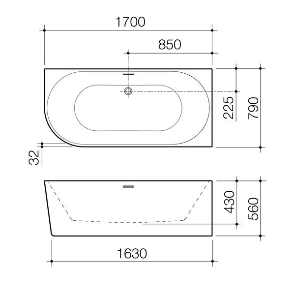 Caroma Urbane® II Back to Corner Bath Left Hand Side 1700 (No Overflow)