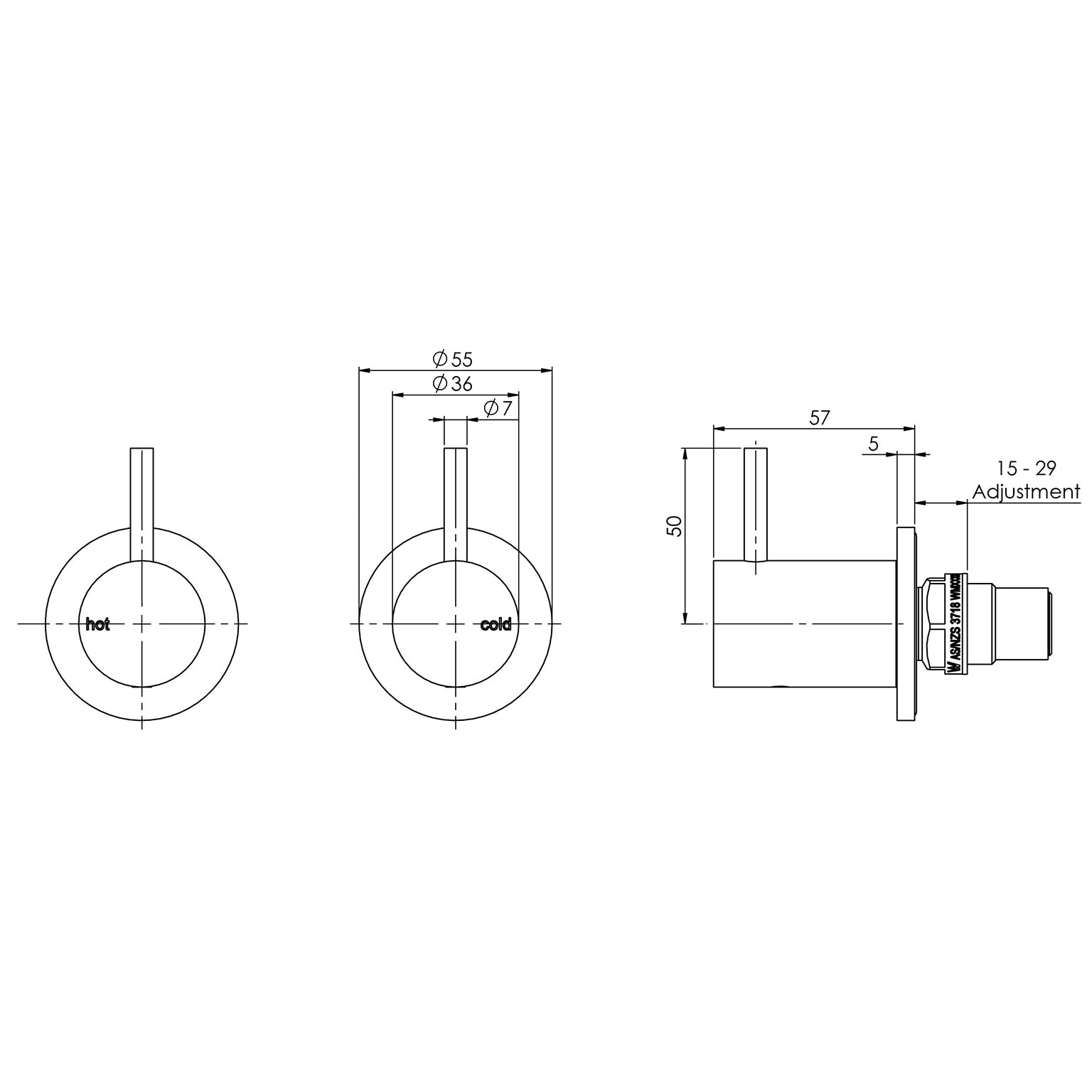 Phoenix Vivid Slimline Wall Top Assemblies 15mm Extended Spindles – Lead Free