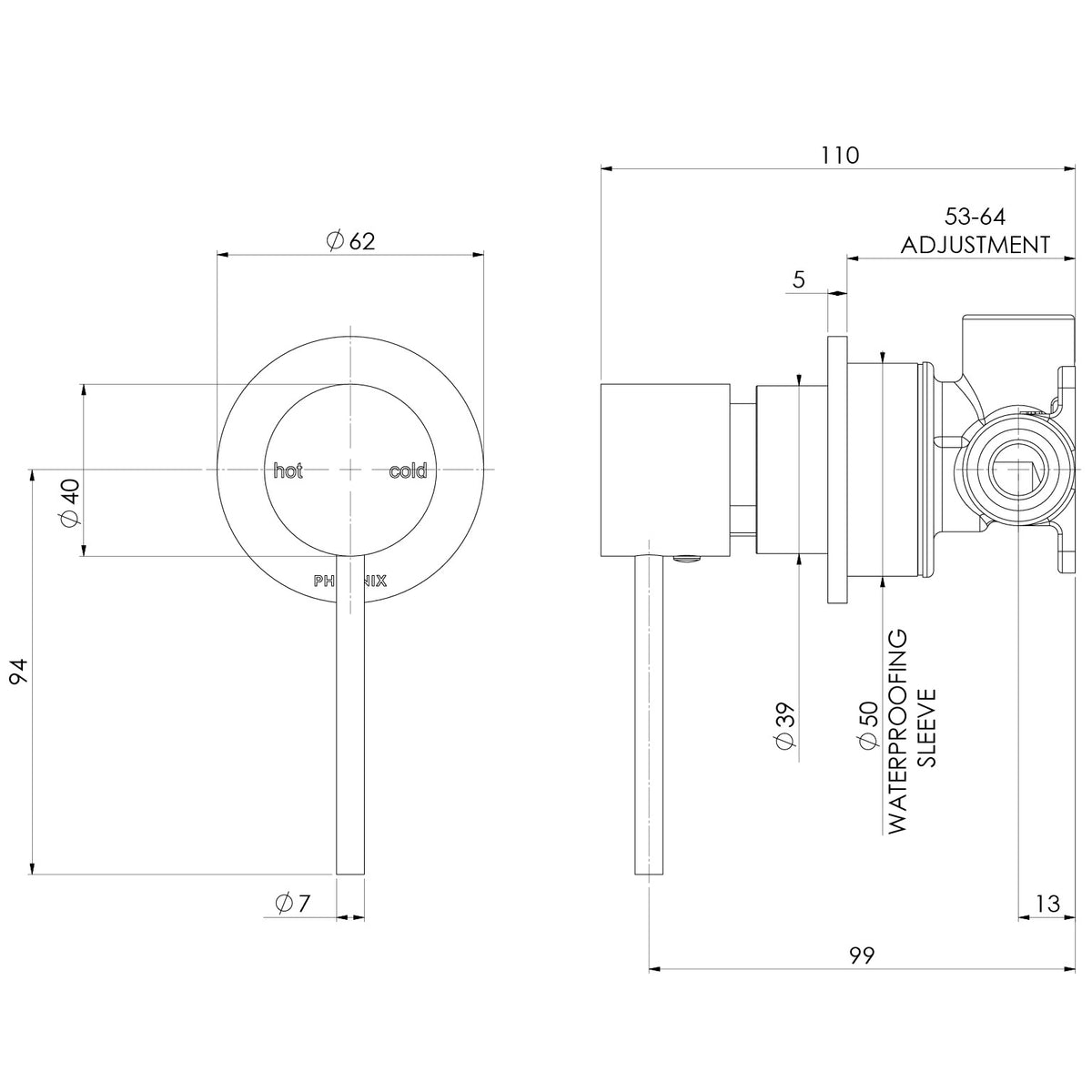 Phoenix Vivid Slimline SwitchMix Shower / Wall Mixer 60mm Backplate (Complete Kit) – Lead Free