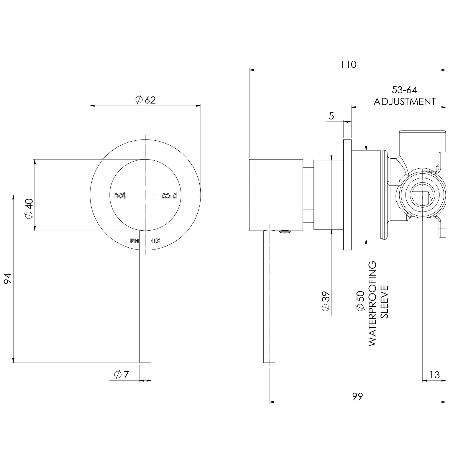 Phoenix Vivid Slimline SwitchMix Shower / Wall Mixer 60mm Backplate (Complete Kit) – Lead Free