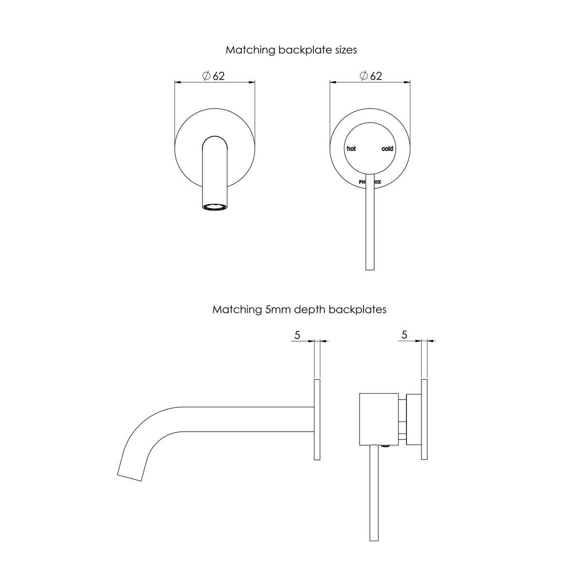 Phoenix Vivid Slimline SwitchMix Wall Basin / Bath Mixer Set 60mm Backplates (Complete Kit) – Lead Free