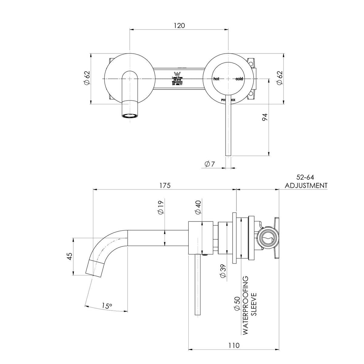 Phoenix Vivid Slimline SwitchMix Wall Basin / Bath Mixer Set 60mm Backplates (Fit-Off Kit Only) – Lead Free