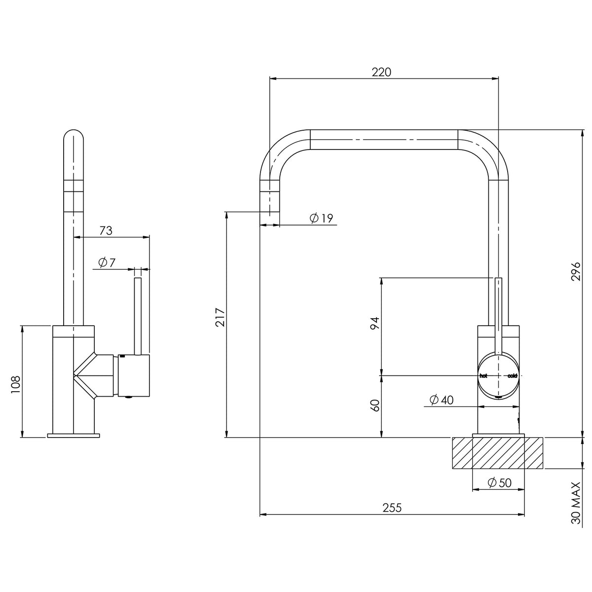 Phoenix Vivid Slimline Sink Mixer 220mm Squareline – Lead Free