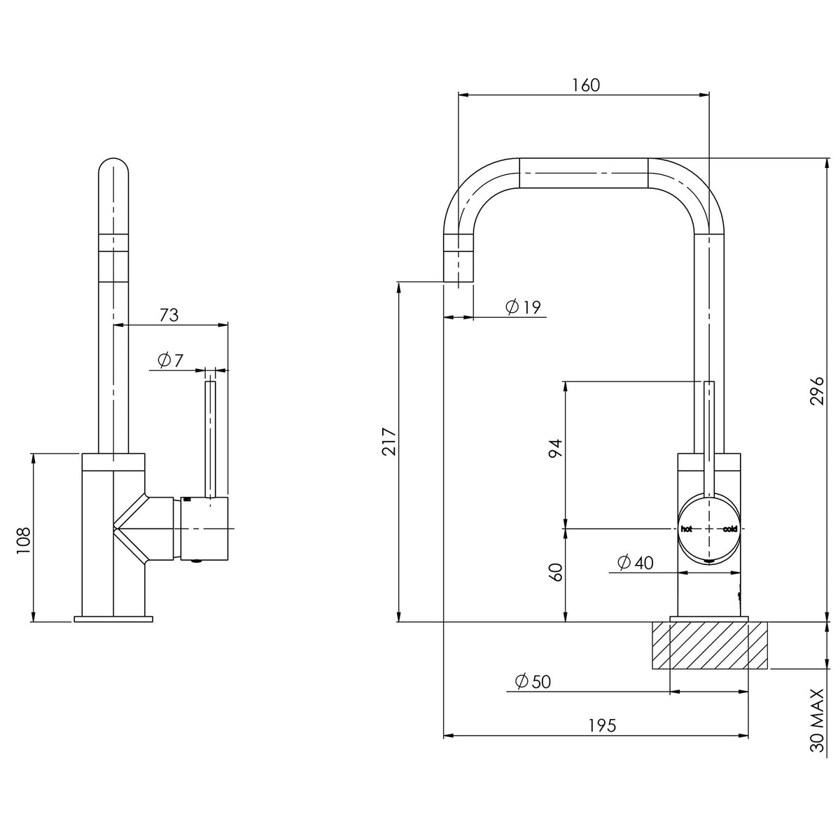 Phoenix Vivid Slimline Sink Mixer 160mm Squareline