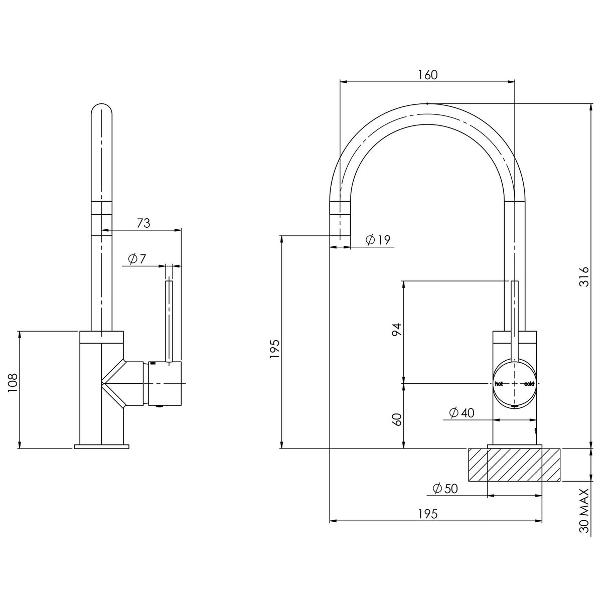 Phoenix Vivid Slimline Sink Mixer 160mm Gooseneck – Lead Free