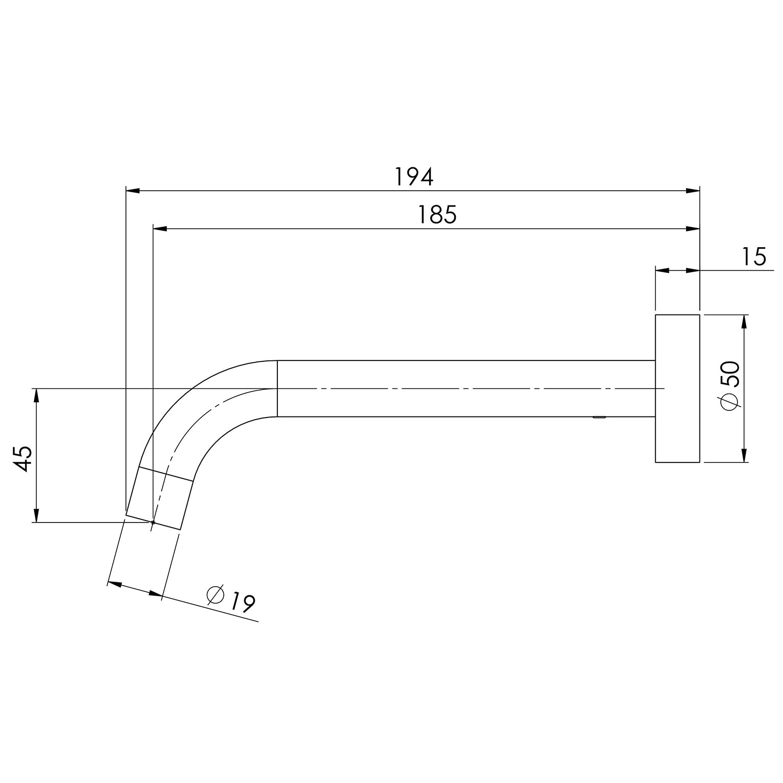 Phoenix Vivid Slimline Wall Bath Outlet 180mm Curved – Lead Free