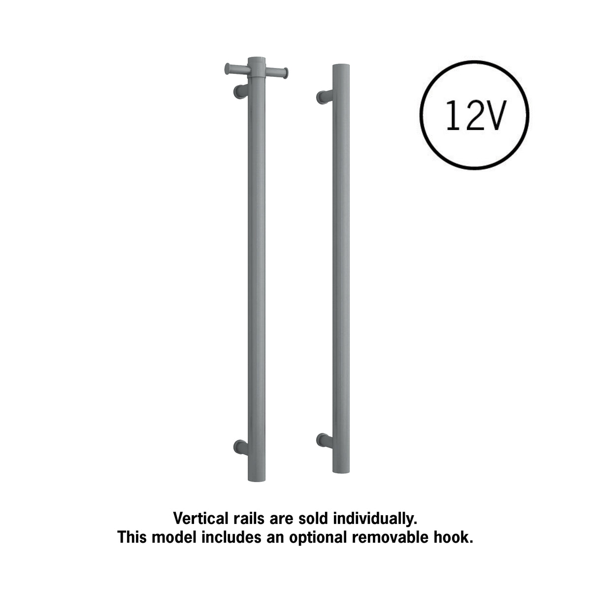 Thermorail Straight/Round 12Volt Vertical Bar With Optional Hook