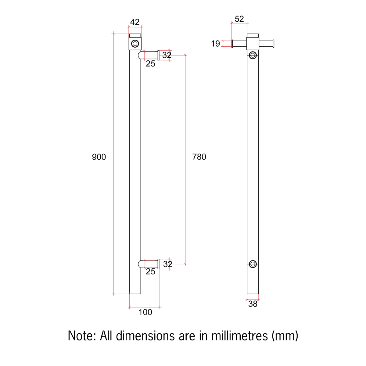 Thermorail Straight/Round 240Volt Vertical Bar With Optional Hook