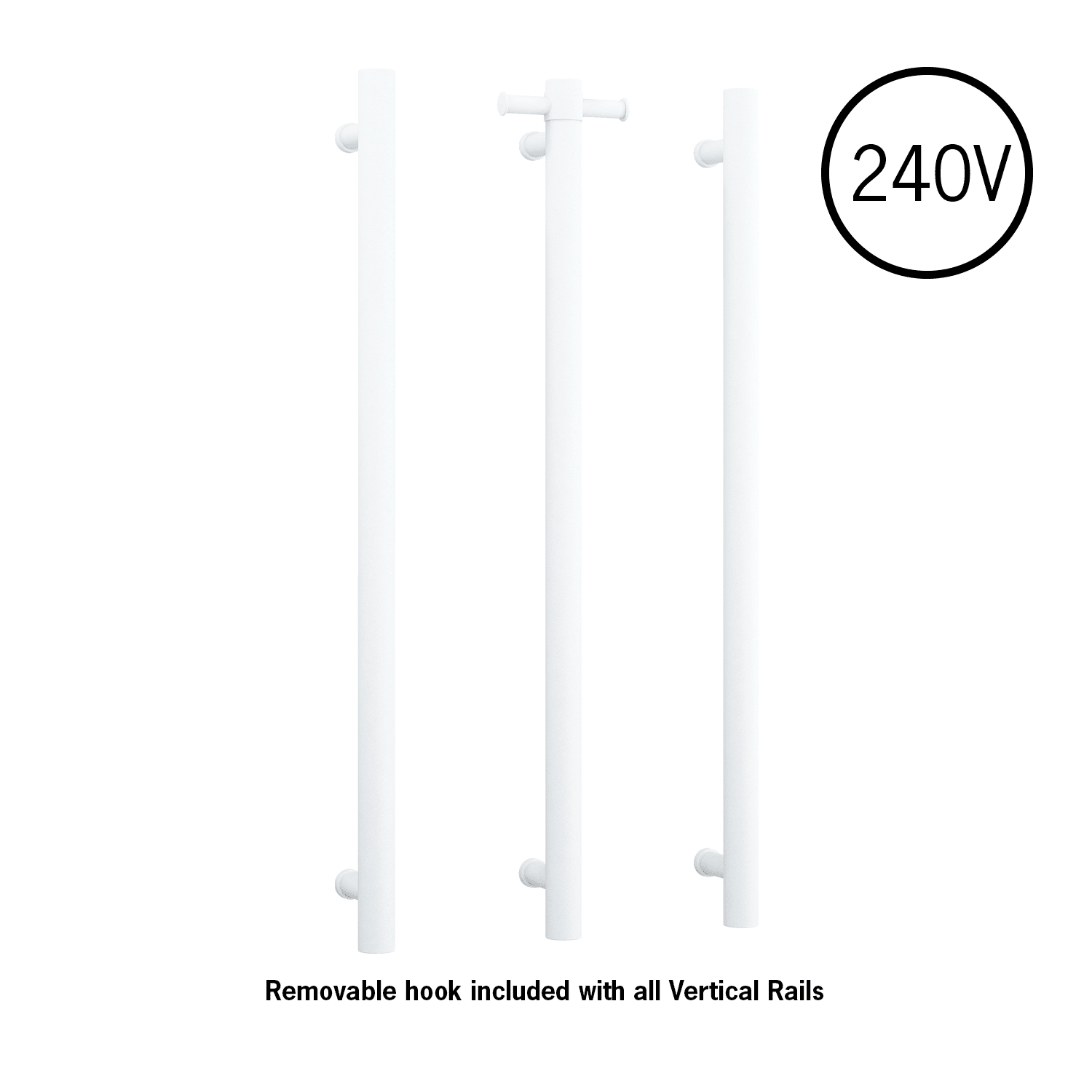 Thermorail Straight/Round 240Volt Vertical Bar With Optional Hook
