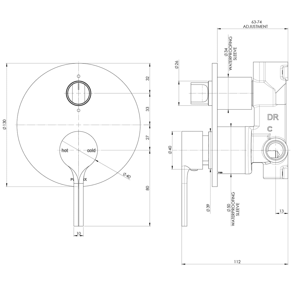 Phoenix Vivid Slimline Oval SwitchMix Shower / Bath Diverter Mixer (Fit-Off Kit Only)