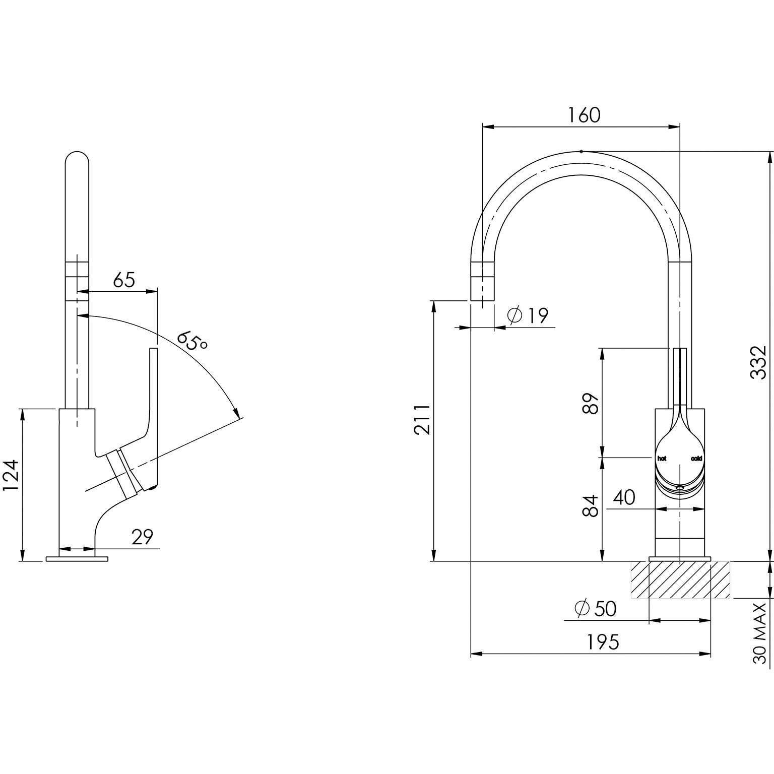 Phoenix Vivid Slimline Oval Sink Mixer 160mm Gooseneck