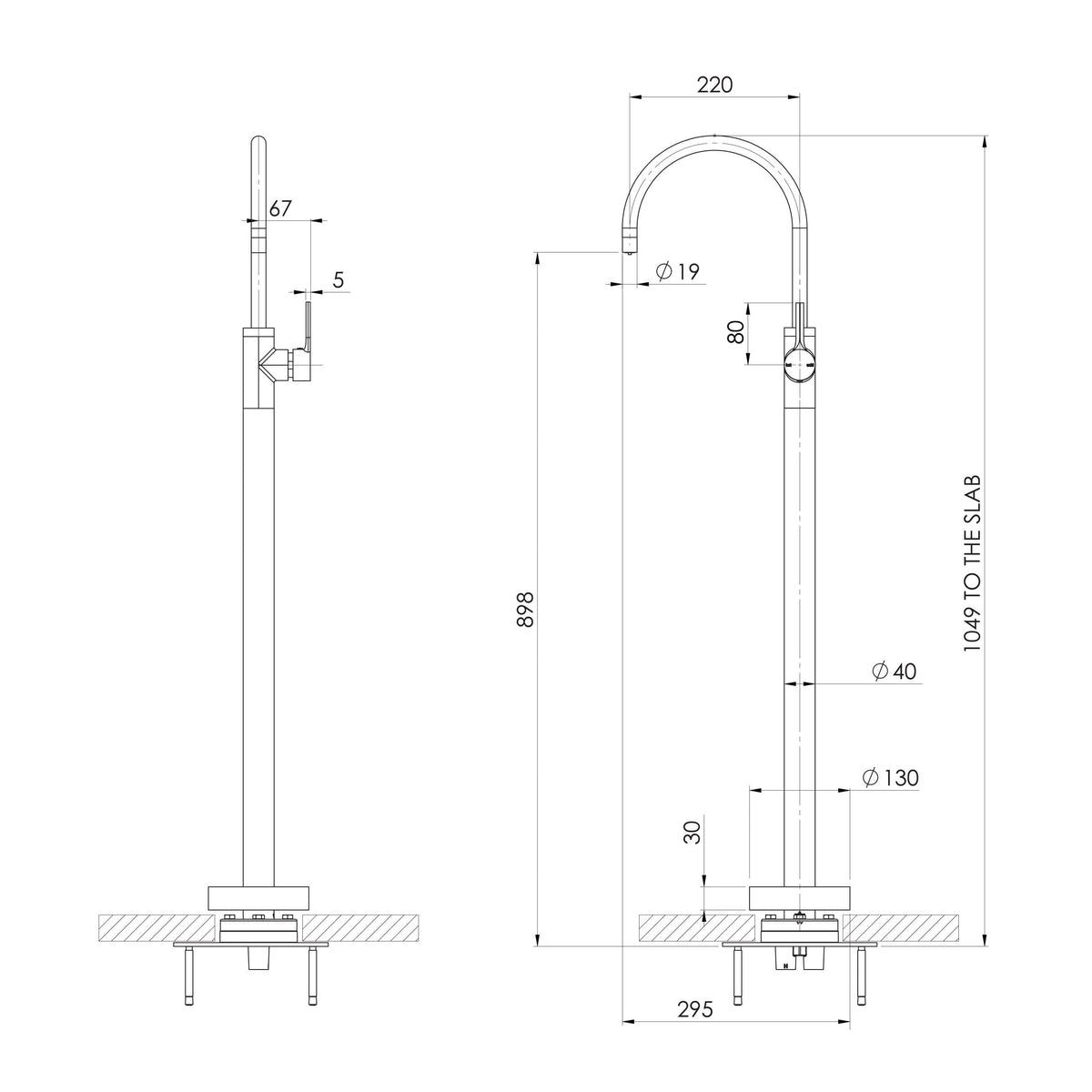 Phoenix Vivid Slimline Oval Floor Mounted Bath Mixer