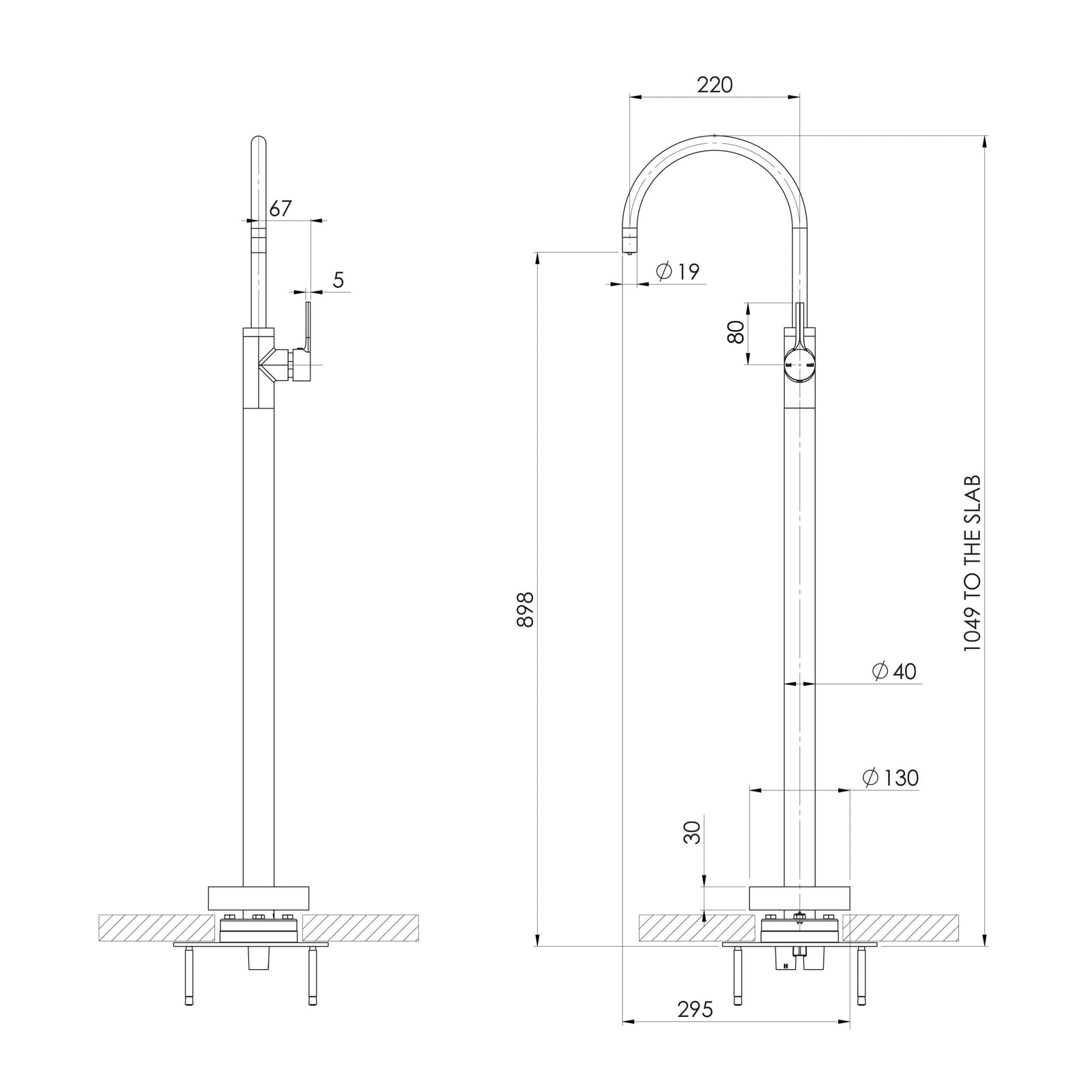 Phoenix Vivid Slimline Oval Floor Mounted Bath Mixer