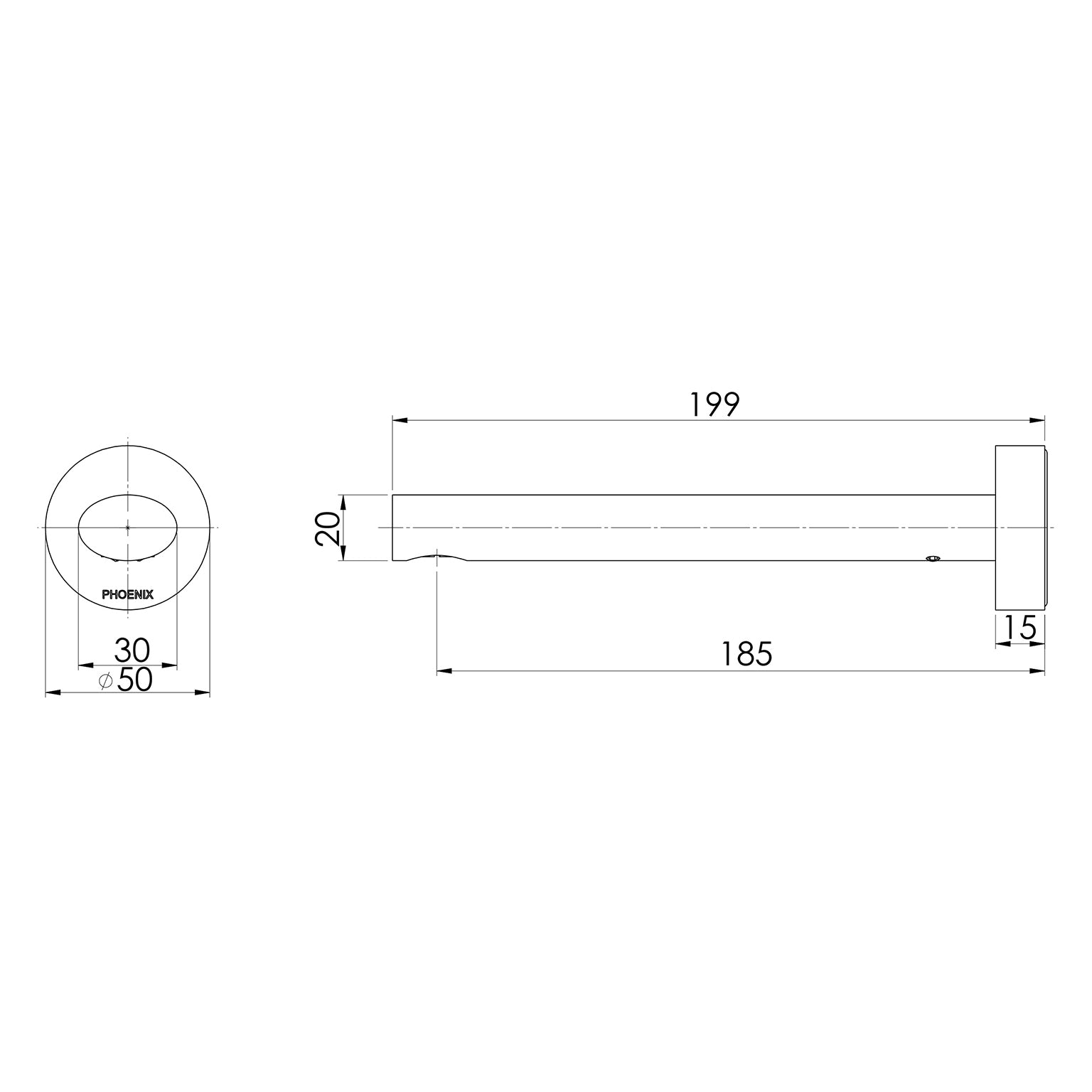Phoenix Vivid Slimline Oval Wall Basin Outlet 180mm – Lead Free