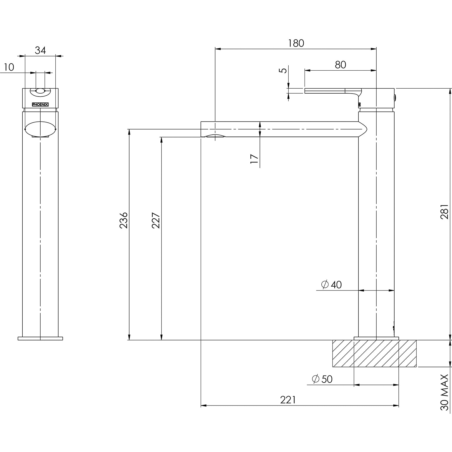 Phoenix Vivid Slimline Oval Vessel Mixer